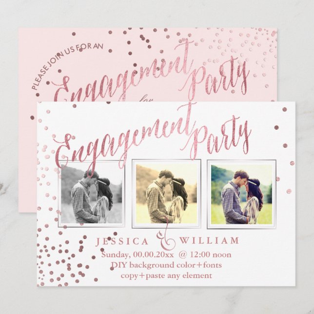 PixDezines Faux Rose Gold Confetti Engagement-del Inbjudningar (Fram/baksida)