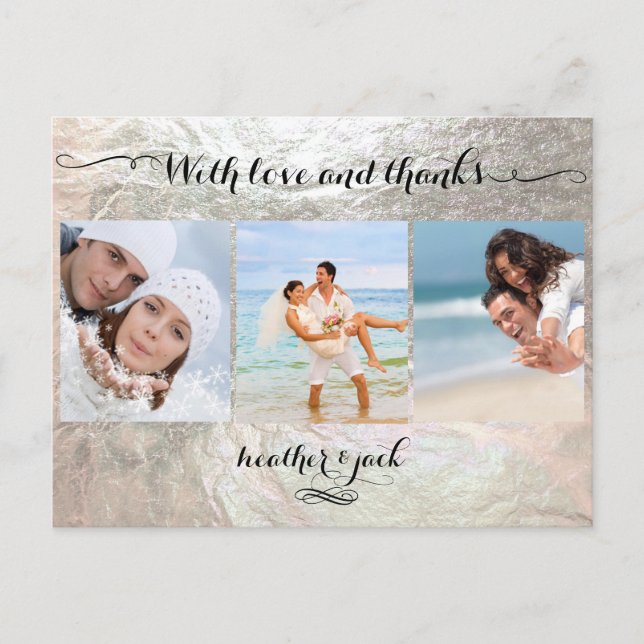 PixDezines faux silver/bröllop-foton tack Vykort (Framsida)