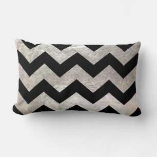 PixDezines faux silver chevron+black Lumbarkudde