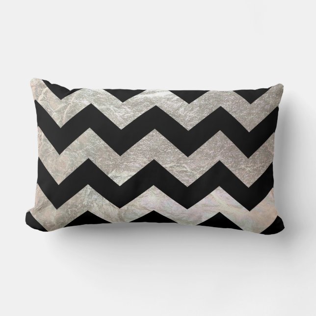 PixDezines faux silver chevron+black Lumbarkudde (Framsida)