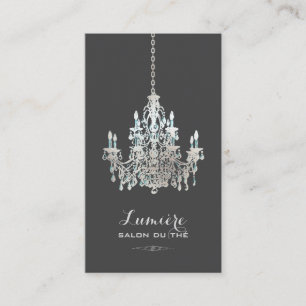 PixDezines faux silver foil chandelier+Teal Visitkort