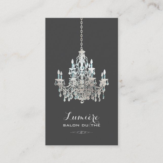 PixDezines faux silver foil chandelier+Teal Visitkort (Framsida)