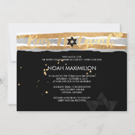 PixDezines faux silver/guld/rand pub mitzvah Inbjudningar