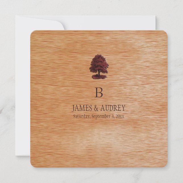PixDezines faux wood veneer+ekträ träd Inbjudningar (Framsida)