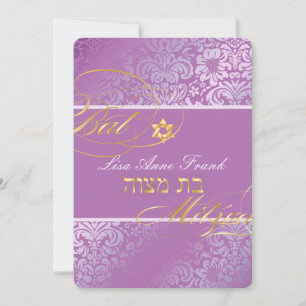 PixDezines Fidora Damask, Bat Mitzvah/ DIY färg Inbjudningar
