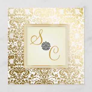 PixDezines Fidora en Oro Vintage Damask Inbjudningar