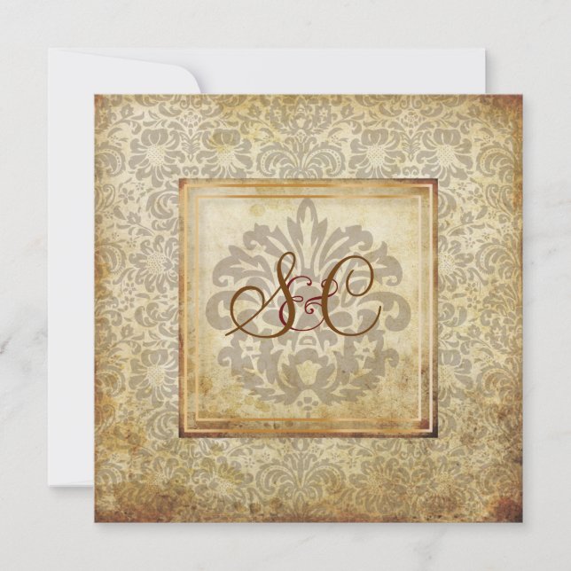 PixDezines Fidora, Vintage Damask Inbjudningar (Framsida)