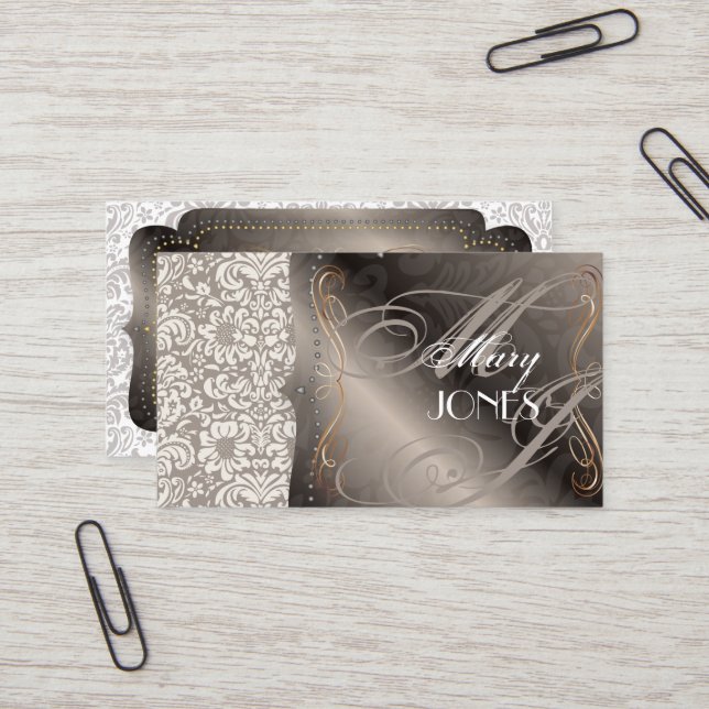 PixDezines Fidora Vintage Damask Visitkort (Fram/Back In Situ)