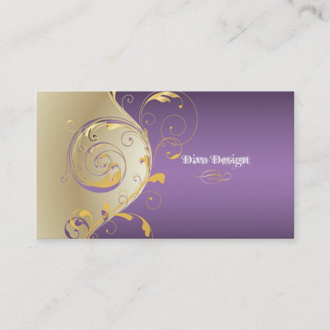 PixDezines Filigree+swirls/guld+lila/DIY Visitkort (Framsida)