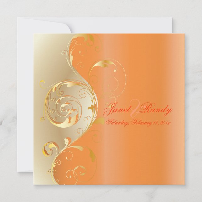 PixDezines Filigree+swirls/guld+orange/Diy-händels Inbjudningar (Framsida)
