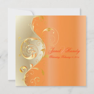 PixDezines Filigree+swirls/guld+orange/Diy-händels Inbjudningar