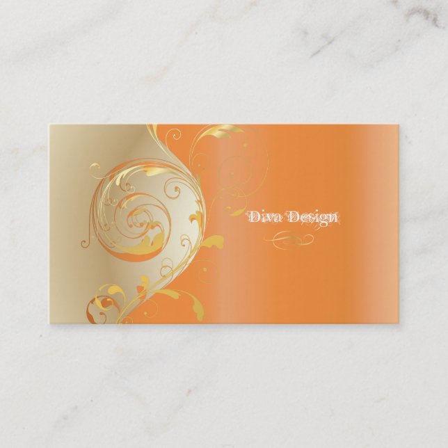 PixDezines Filigree+swirls/guld+orange/DIY Visitkort (Framsida)