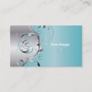 PixDezines Filigree+swirls/silver+blå is Visitkort