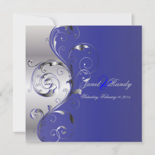 PixDezines Filigree+swirls/silver+blue Inbjudningar