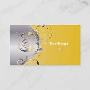 PixDezines Filigree+swirls/silver+citronzest Visitkort