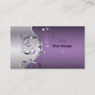 PixDezines Filigree+swirls/silver+lavender blue Visitkort