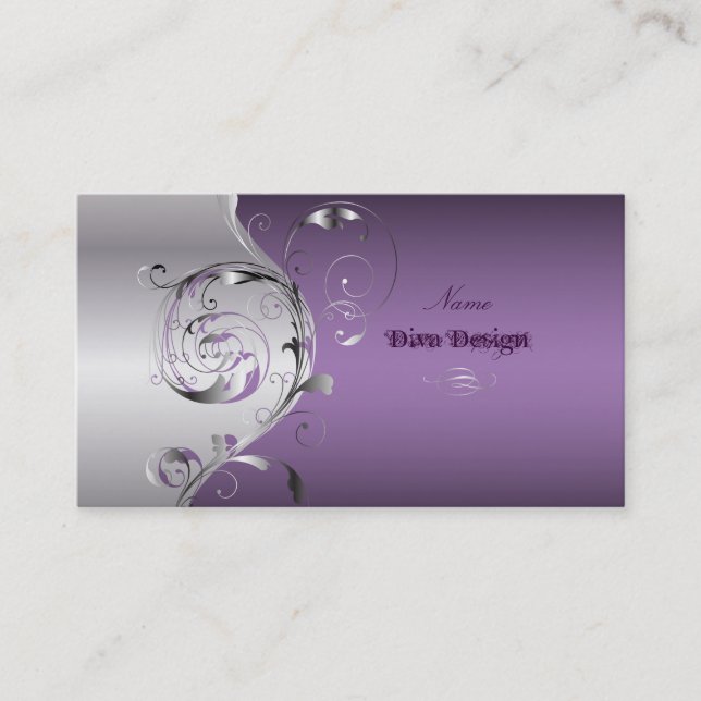 PixDezines Filigree+swirls/silver+lavender blue Visitkort (Framsida)
