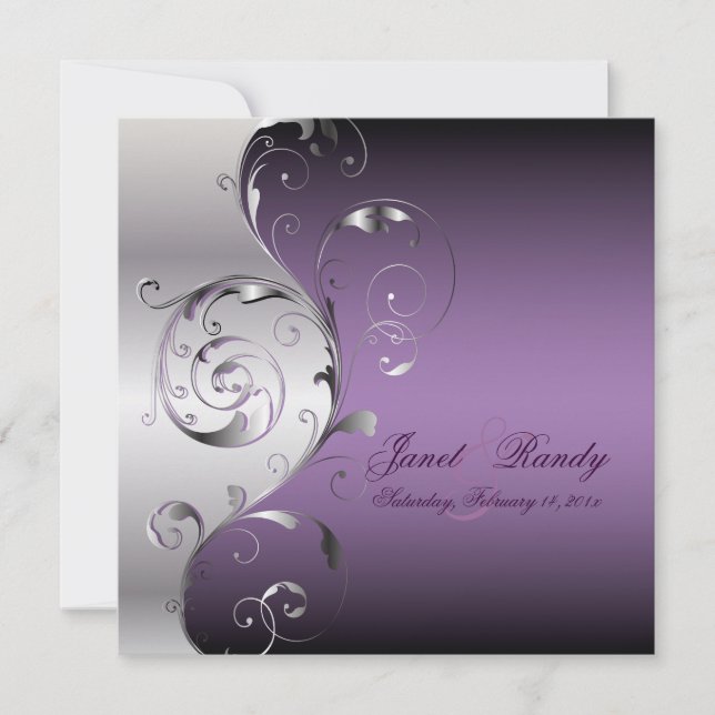 PixDezines Filigree+swirls/silver+lavender Inbjudningar (Framsida)