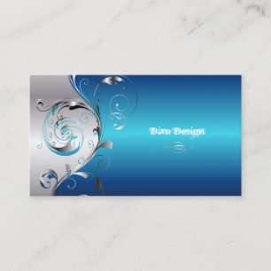 PixDezines Filigree+swirls/silver+metallblå Visitkort