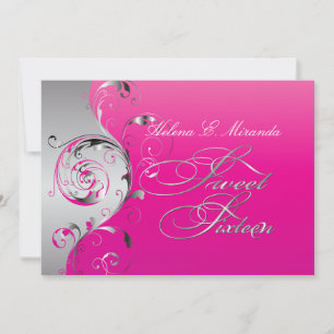 PixDezines Filigree+swirls/silver+shock rosa Inbjudningar