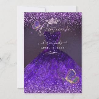 PixDezines Fjärilar Quinceanera, Ultra Violett Inbjudningar