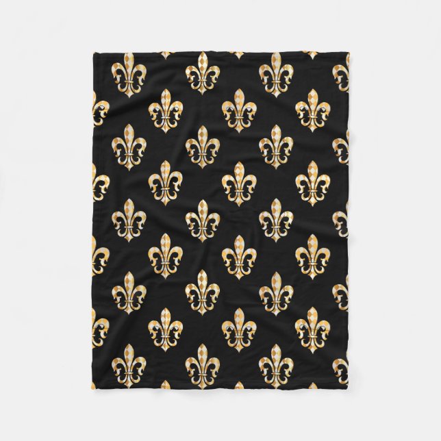 PixDezines fleur de lis/black/guld Fleecefilt (Framsidan)