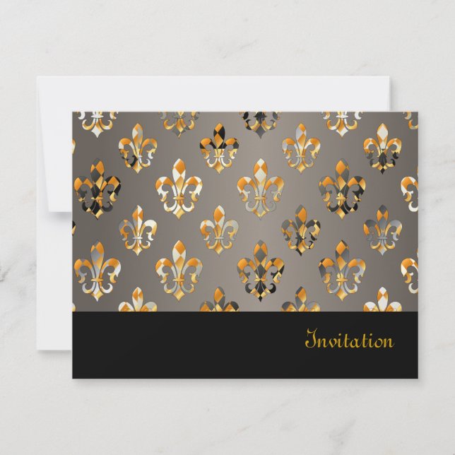 PixDezines Fleur de Lis/black + guld Inbjudningar (Framsida)