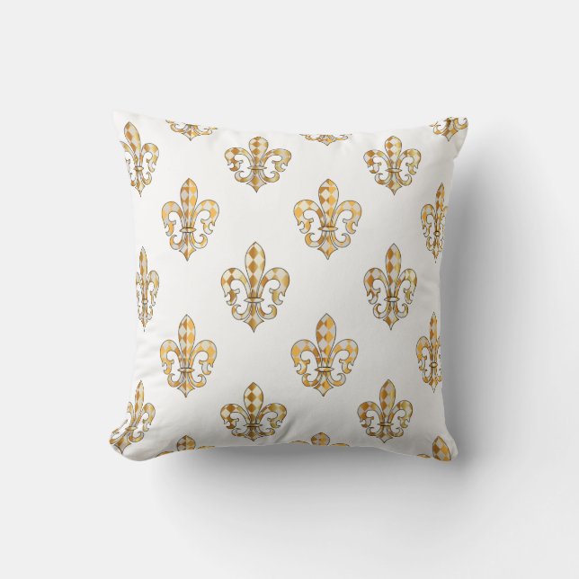 PixDezines fleur de lis/guld/white/DIYbackground Kudde (Framsida)