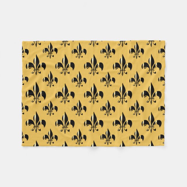 PixDezines fleur de lis/svart/guld Fleecefilt (Framsidan (Horisontell))