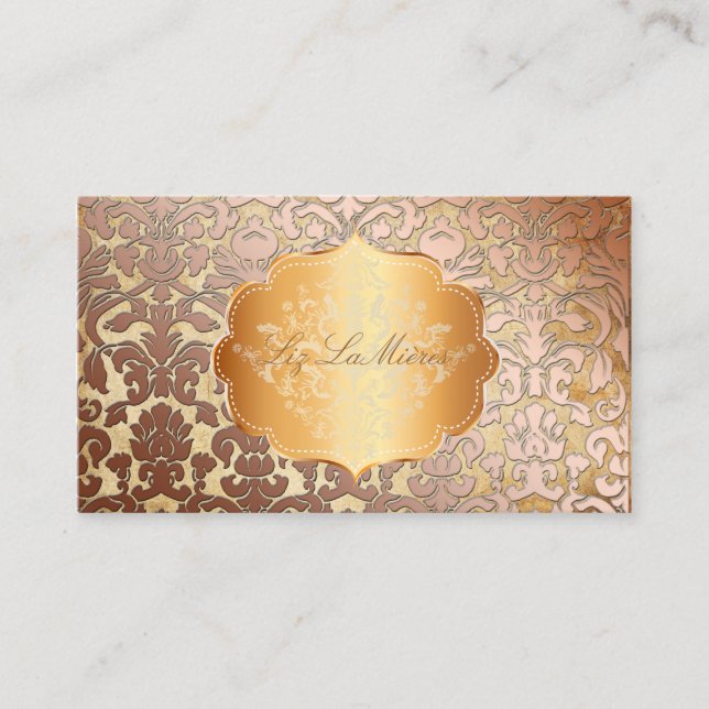 PixDezines FLORA DAMASK FAUX COPPER+PARCHMENT Visitkort (Framsida)