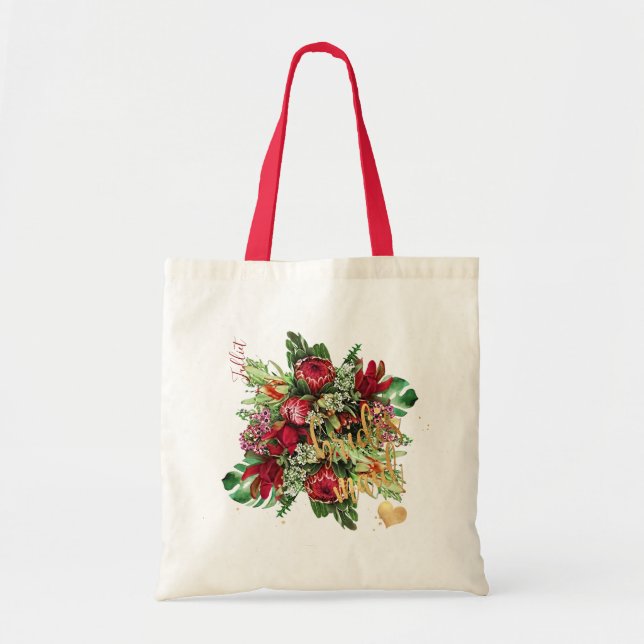 PixDezines FLORAL AKVARELL RÖD PROTEA Tygkasse (Framsidan)