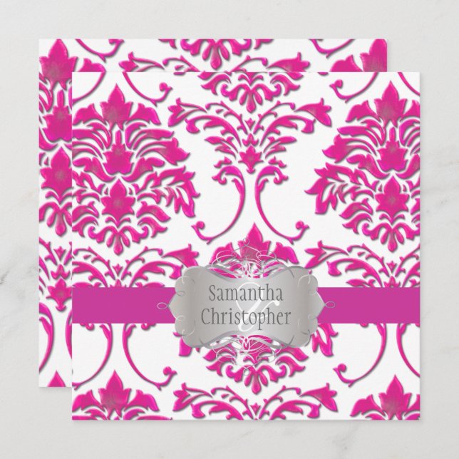 PixDezines FLORENTIUS DAMASK/SHOCK ROSA Inbjudningar (Fram/baksida)