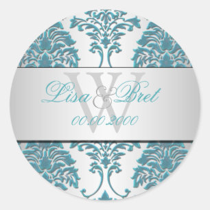PixDezines florentius damask/teal+silver Runt Klistermärke