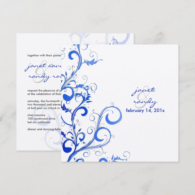 PixDezines Flourish/swirls lövs/blue/lilac Inbjudningar (Fram/baksida)