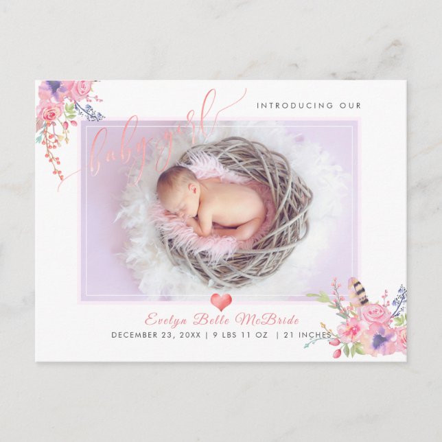 PixDezines Flowers+Flicka, Faux Foil Script Meddelande Vykort (Framsida)