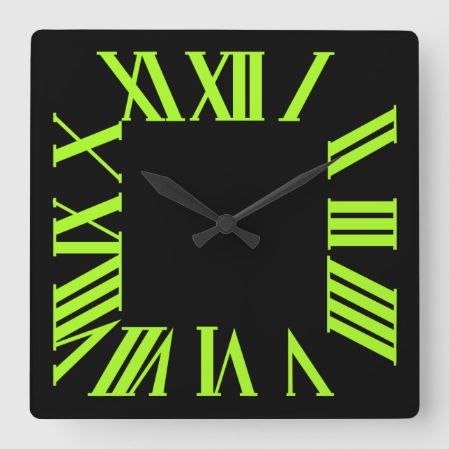 PixDezines Fluorescent Lime Green Roman Numeros Fyrkantig Klocka (Framsida)