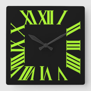 PixDezines Fluorescent Lime Green Roman Numeros Fyrkantig Klocka
