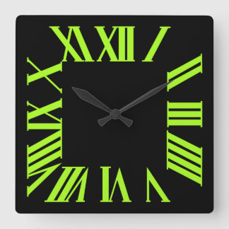 PixDezines Fluorescent Lime Green Roman Numeros Fyrkantig Klocka