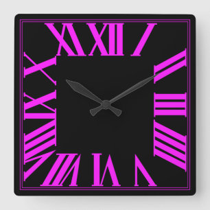 PixDezines Fluorescent Rosa Roman Numeros Fyrkantig Klocka