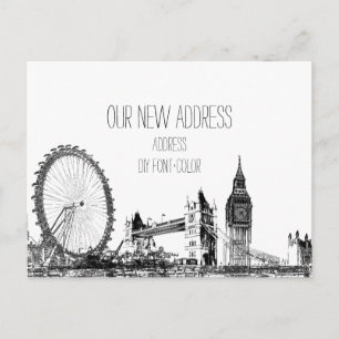 PixDezines/flytta/london citiscape/sketterad Meddelande Vykort