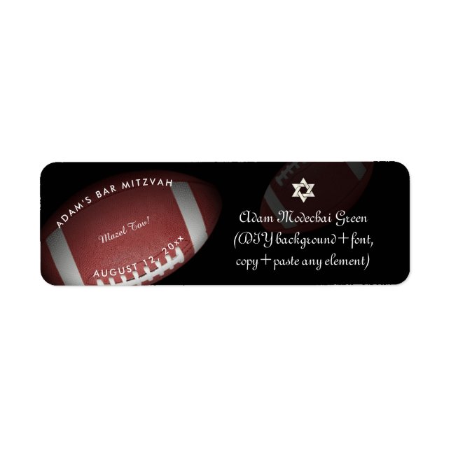 ✡ PixDezines Football Pub Mitzvah Returadress Etikett (Framsidan)