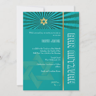 PixDezines Foto Bar Mitzvah/teal/falskt guld Inbjudningar