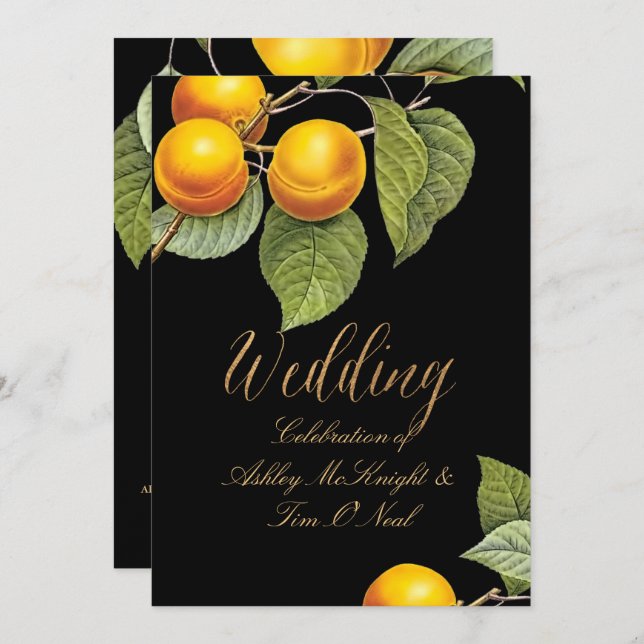 PixDezines fruktträdgård/ Persikor /Redoute Inbjudningar (Fram/baksida)