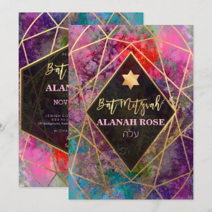 PixDezines Galaxy Abstrakt Geometric Bat mitzvah Inbjudningar
