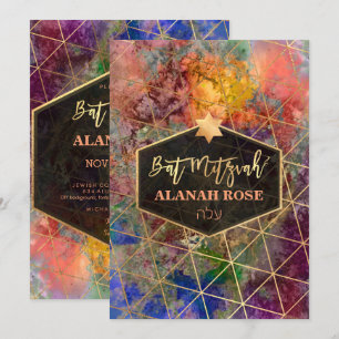 PixDezines Galaxy Abstrakt Geometric Bat mitzvah Inbjudningar