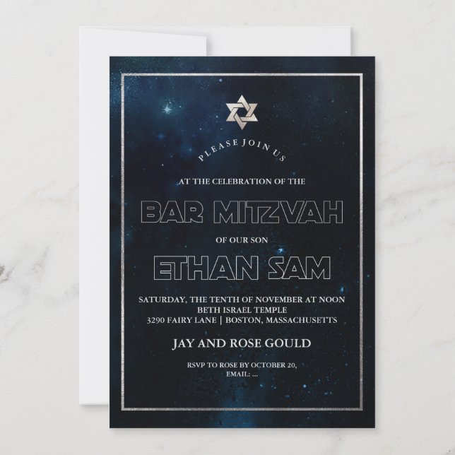PixDezines Galaxy /Space Bat mitzvah Inbjudningar (Baksida)