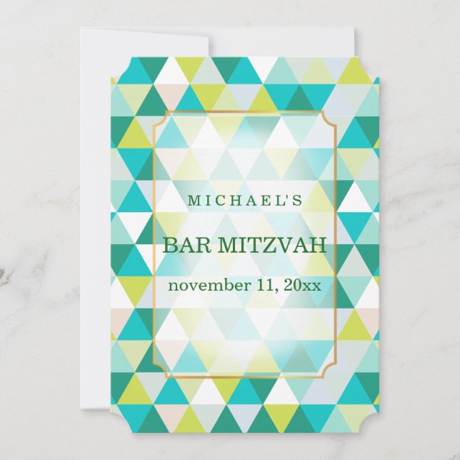 PixDezines geometrisk mönster mitzvah/teal grönt Inbjudningar (Framsida)