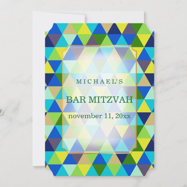 PixDezines geometriskt mönster mitzvah/tealgrön Inbjudningar (Framsida)