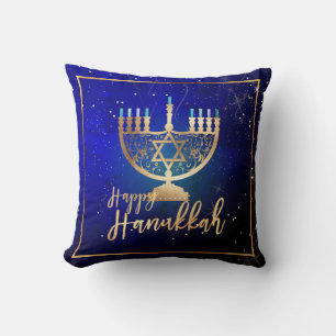 PixDezines Glad Hanukkah Tempel Menorah Kudde
