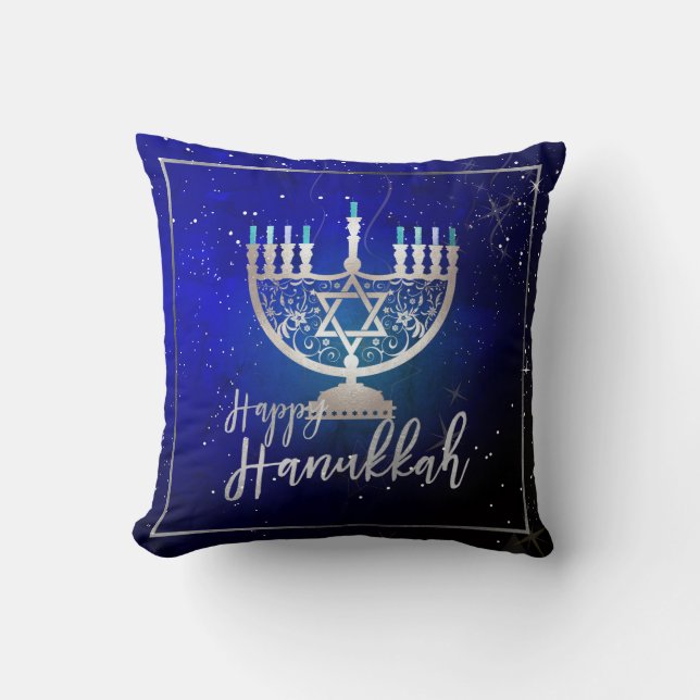 PixDezines Glad Hanukkah|Tempelmenorah Kudde (Framsida)